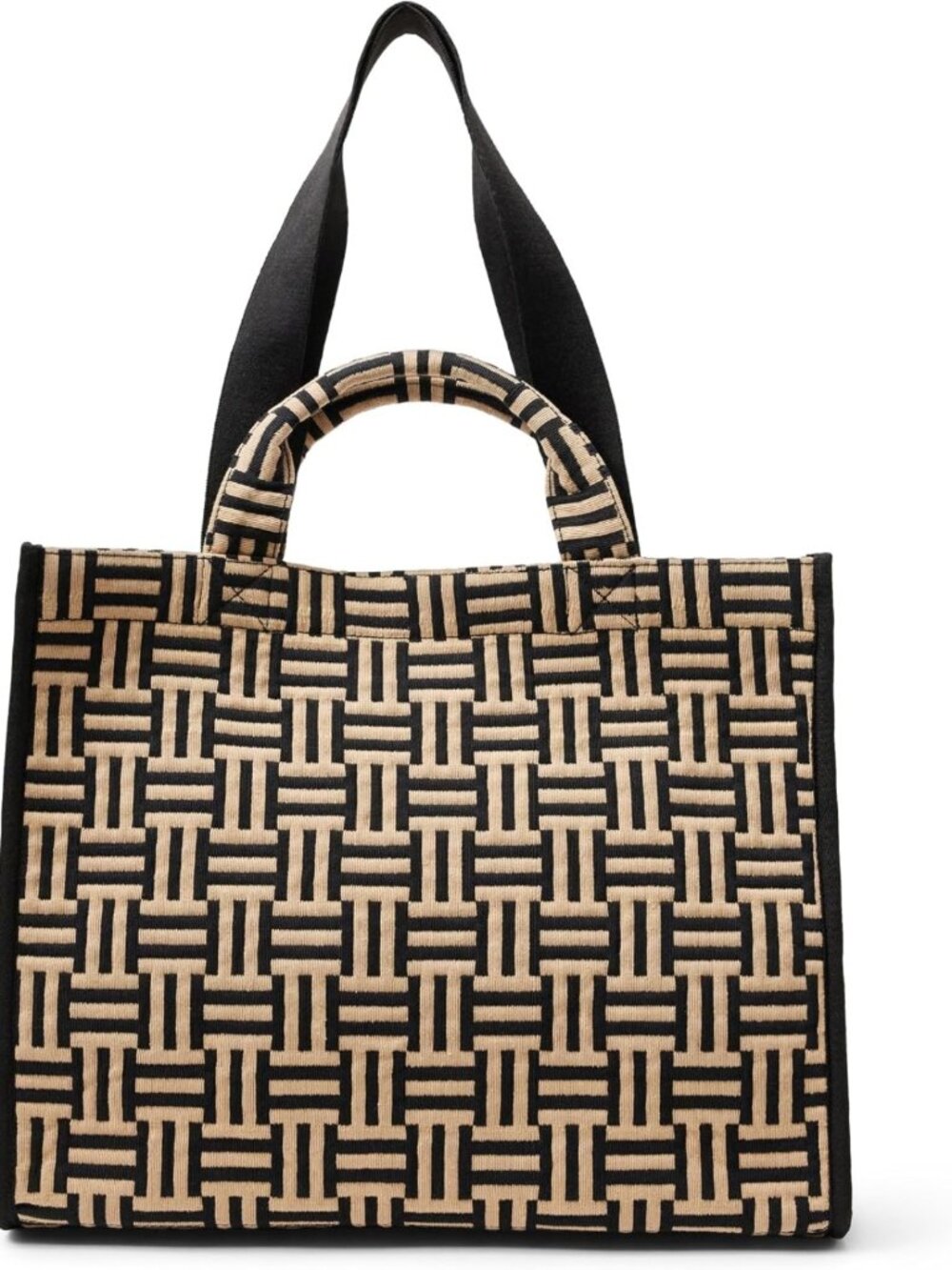 Stylish Women's Jacquard Tote Bag - Tan Geometric Print, Versatile & Spacious